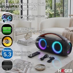 Haeger Cool Boom Speaker - Met Afstandsbediening - 29 uur Batterijduur - Bluetooth - Draagbaar - Boombox - Draadloos - Draadloze - Muziek Box — thumbnail 2