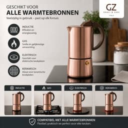 Moka Pot Percolator Koffiezetapparaat – Inductie, Gas & Elektrisch, RVS Rosé Goud — thumbnail 3