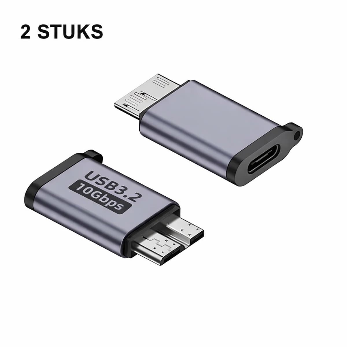 USB-C naar Micro USB 3.0 Adapter – 2 Stuks – 10Gbps – Voor Externe Harde Schijf HDD/SSD – Verloopstekker – Geschikt voor Externe Harde Schijf / Seagate / WD / My Passport / Laptop / MacBook / Tablet — afbeelding 1