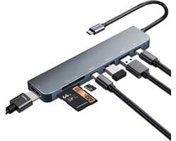 USB-C Hub Multi-Port Adapter - 7-in-1 - Supports 4K HDMI - 100W PD Charging - USB 3.0 - SD/TF Card Reader - USB-C Docking Station for MacBook Pro/Air, Chromebook, Dell, HP, and Other Type-C Laptops