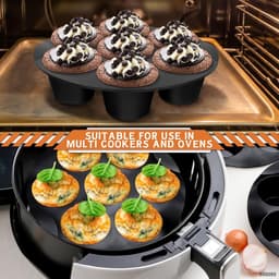 Siliconen Bakvorm - Taartvorm - 7 Cups Non-stick Bakvormpjes - 20.32*20.32*4cm - Herbruikbaar - Bpa-Vrij - Zwart - Bakaccessoire - Airfryer Siliconen Cupcake Bakvorm - Muffin Bakvormen - Geschikt Voor Het Bakken Van Cupcakes, Brownies, Chocolade — thumbnail 7
