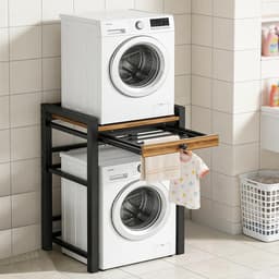Wasmachine kast met uittrekbare handdoekenrek - Wasmachine/droger combo - met een plank boven de wasmachine - 300 kg laadvermogen - 75 x 65 x 104 cm, zwart. — thumbnail 1