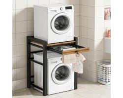 Wasmachine kast met uittrekbare handdoekenrek - Wasmachine/droger combo - met een plank boven de wasmachine - 300 kg laadvermogen - 75 x 65 x 104 cm, zwart.