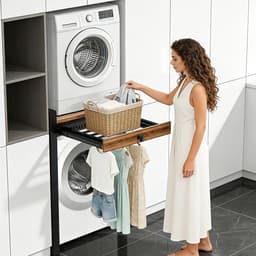 Wasmachine kast met uittrekbare handdoekenrek - Wasmachine/droger combo - met een plank boven de wasmachine - 300 kg laadvermogen - 75 x 65 x 104 cm, zwart. — thumbnail 5