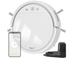 Smart Robot stofzuiger met borstels en dweil functie in gratis Tuya en Smartlife app. wit