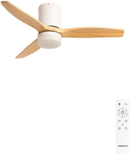 CREATE - Stille 40W plafondventilator met technische ABS bladen (Ø112cm) (ruimtes ≤10m²) - Wit/Licht houtlook - Met licht - Afstandsbediening - WIND CALM — thumbnail 1