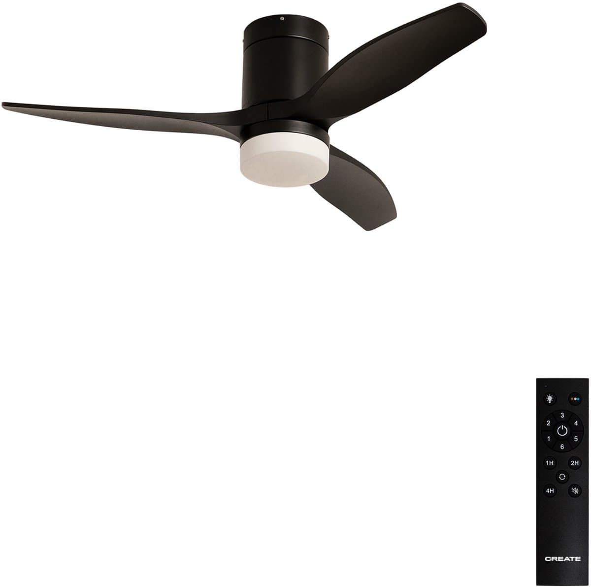 CREATE - Stille 40W plafondventilator met technische ABS bladen (Ø112cm) (ruimtes ≤10m²) - Zwart - Met licht - Afstandsbediening - WIND CALM — afbeelding 1