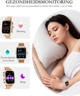 RAYOFI - Smartwatch - Nieuwe damessmartwatch 2026 - 1,75-inch fitnesshorloge - Met telefoonfunctionaliteit - Dubbele bandjes - Volledig touchscreen - Vierkant ontwerp - Stijlvol damessporthorloge - Goud - Compatibel met Android 4.4+ / iOS 10.0+ — thumbnail 5