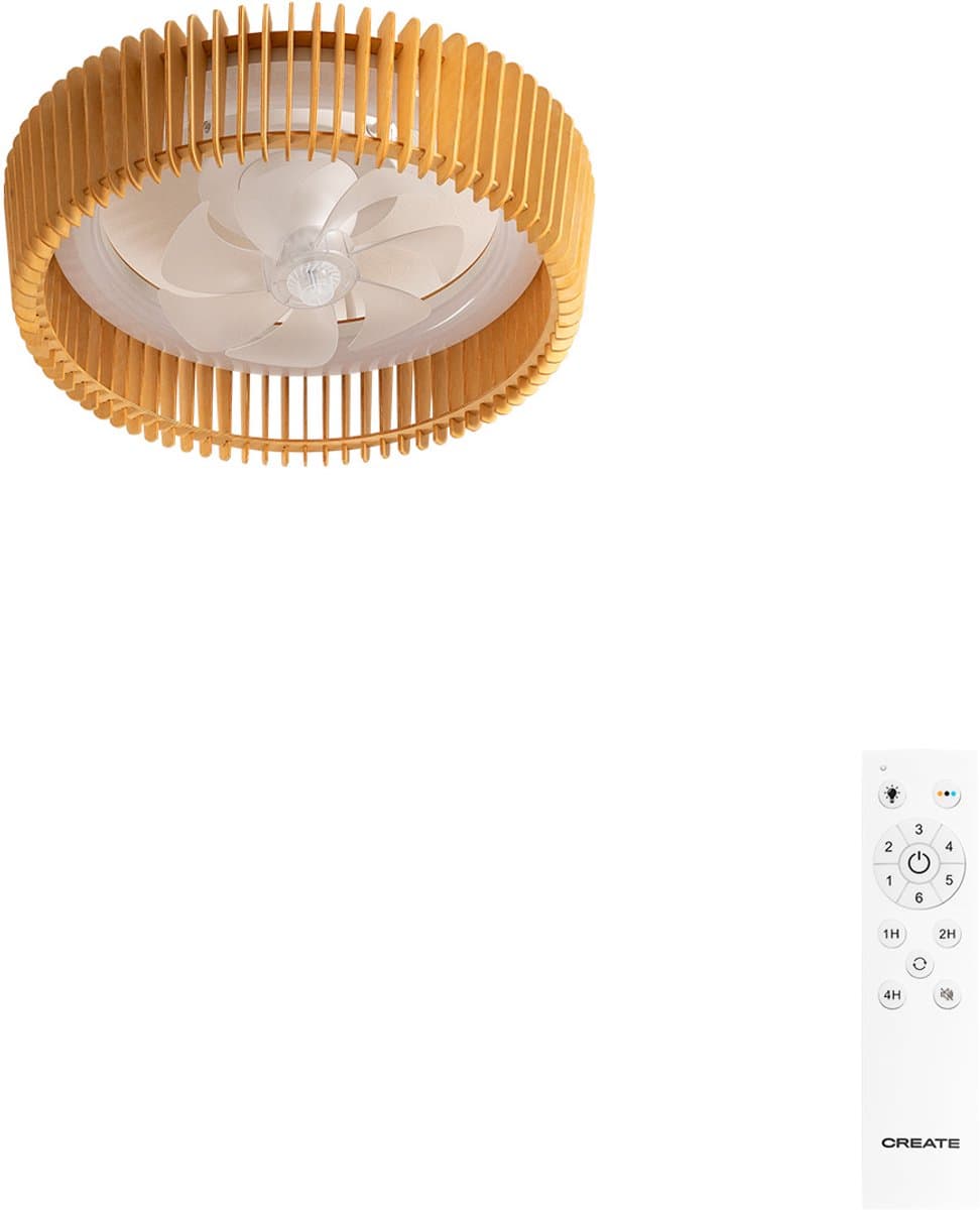 CREATE - Plafondventilator 20W stil Ø58cm richtingsschoepen met LED verlichting - Wit / Licht hout - WIND CRAFT — afbeelding 1