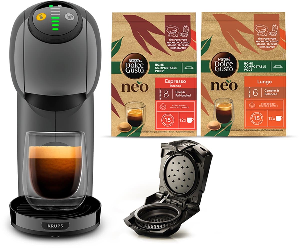 Krups Dolce Gusto Genio S YY5895FD – Capsule Koffiemachine – 15 bar – Zwart – Zonder melkopschuimer – Bundle 2x NEO Espresso Lungo + NEO Capsule Adapter — afbeelding 1