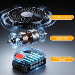 Draagbare Accuventilator - Metalen Tafelventilator - Koelte Onderweg - Dubbele Accu Inclusief - 22x27cm - Zwart — thumbnail 4