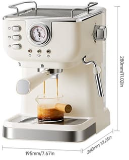Espressomachine 20 Bar – Halfautomatisch – Melkopschuimer – Met Drukmeter – 1050W – Voor Espresso & Cappuccino — thumbnail 5