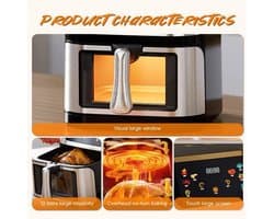 Heteluchtfriteuse – Airfryer - Airfryer Oven - 12L - 2000W - Touch Display - Airfryer Zonder Olie - Kijkvenster - RVS - Hoge Temperatuur - Zwart