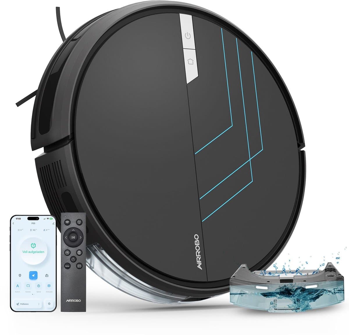 AIRROBO P30 - Robotstofzuiger - voor nat en droog gebruik-met dweilfunctie-krachtige zuigkracht van 3000 Pa-Ondersteunt wifi/app/spraakbesturing-voor dierenharen en harde vloeren — afbeelding 1