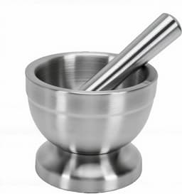 Keukenmachine Set - Vijzel Stampen - Ingrediënten Verwerken - Antislip Basis - 13 cm Hoog - Zilver — thumbnail 4