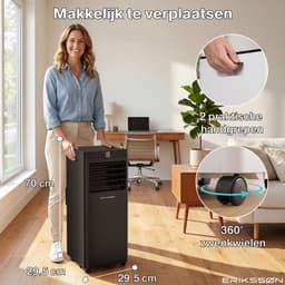 Erikssøn Mobiele Airco - 10.000 BTU - Incl. Raamafdichtingskit - Tot 30m² - 4-in-1 - Airconditioning - Ventilator - Ontvochtiger - Zwart — thumbnail 9