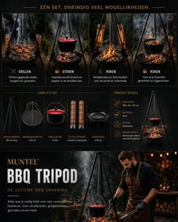 Muntel® BBQ Tripod - Driepoot -Inclusief Pot - Inclusief Rooster - Inclusief Vis Rookplankjes - Inclusief Vuurschaal - 65 x 180 cm — thumbnail 5