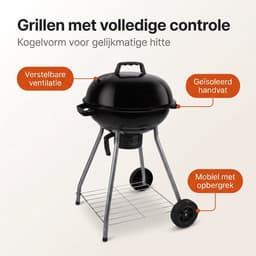 Lomera Kogelbarbecue - Houtskool BBQ - Barbecue met Deksel en Wielen - Asopvangbak - Ventilatiesysteem - Kogelgrill - Opbergrooster - Grillrooster - Kettle BBQ - Voor Tuin en Terras - Camping - Houtskoolbarbecue — thumbnail 3