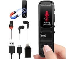 Digitale Dictafoon 64GB – Voice Recorder met Ruisonderdrukking, USB Oplaadbaar – Voor Vergaderingen & Interviews