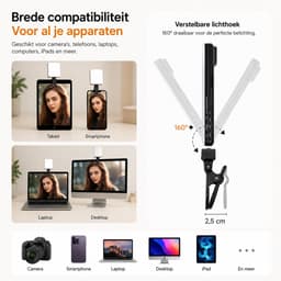 Sounix LED Video Lamp - Studiolampen - 60 LED - Selfie light - Oplaadbare - Smartphone Lamp - Zwart — thumbnail 4