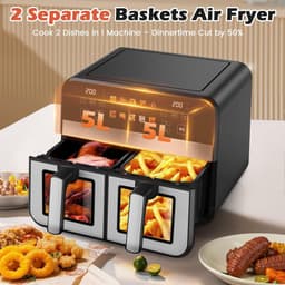 Heteluchtfriteuse - Airfryer - Gezond Koken - Dubbele Lade - 10 Liter - Zwart — thumbnail 2