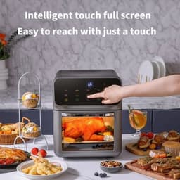 Heteluchtfriteuse – Airfryer - Airfryer Oven - 10L - 1350W - 360° Circulatie - 80°C tot 230°C - Airfryer Zonder Olie - Touchscreen - Kijkvenster - Automatisch Uitschakelen - Zwart — thumbnail 5
