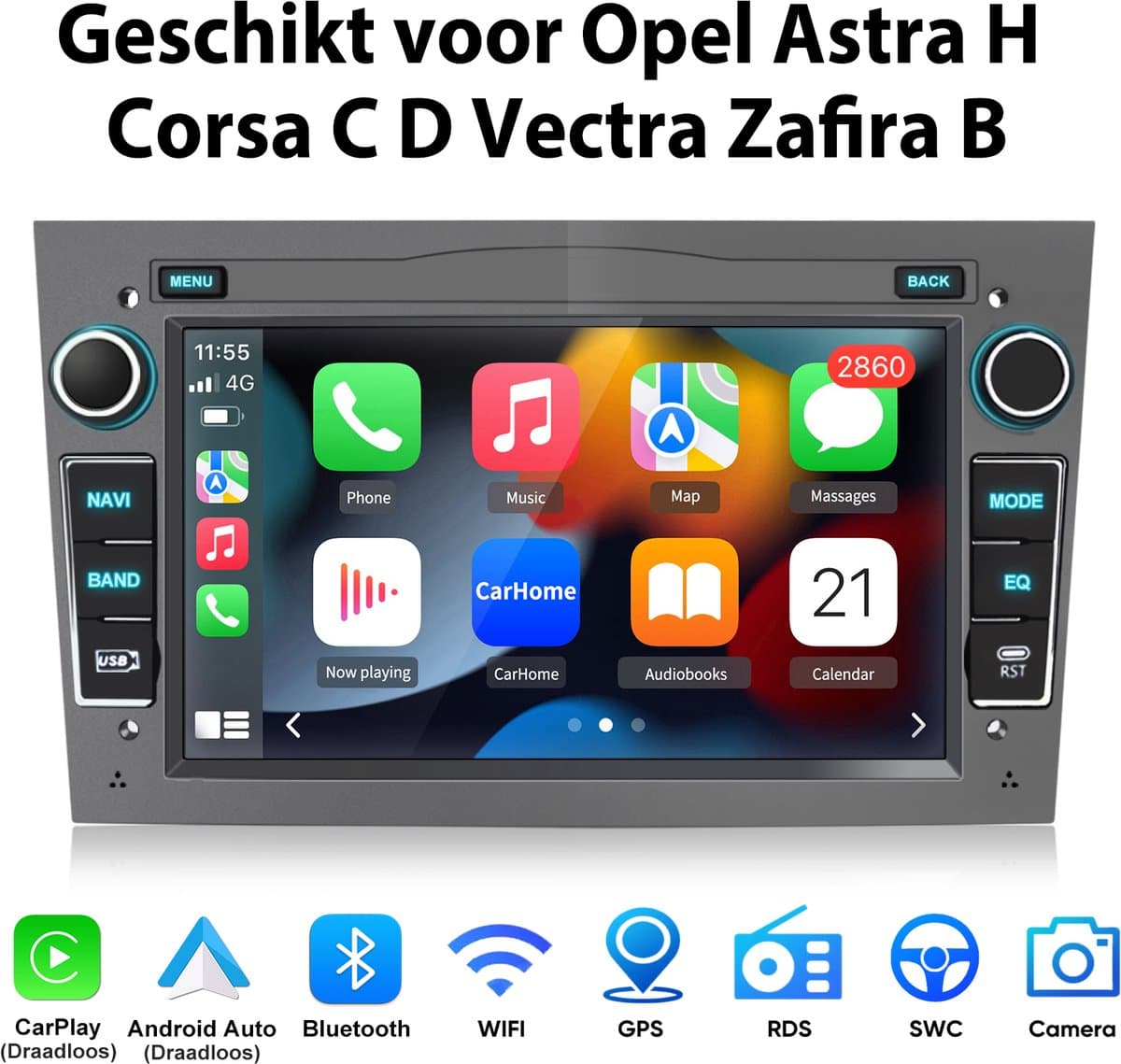 Junsun Android 15 Autoradio Geschikt Voor Opel Astra H Corsa C D Vectra C Zafira Accessoires, Draadloze CarPlay met bluetooth, Stuurwielbediening,DAB+, GPS-Navigatie, Bluetooth, WIFI, 7 inch Touchscreen, 2GB+64GB, DSP, Quad-core processor, grijs — afbeelding 1