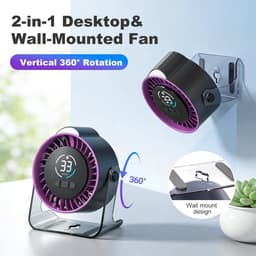 Ventilatoren-mini ventilator-Oplaadbare Tafelventilator met 100 Snelheden - Draagbare USB Ventilatoren-mini ventilator- met LED Display - 360° Draaibaar met Nachtlampje - 12 Uur Batterij - Stille Bureau Ventilator voor Kantoor, Slaapkamer en Camping — thumbnail 5