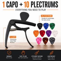Premium Capo voor Gitaar met 10 Plectrums - Kapo Accessoires voor Akoestische Gitaar — thumbnail 4