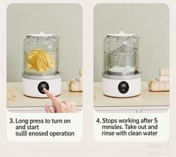 Draagbare mini-wasmachine voor ondergoed, sokken en bh's – 2 standen (5 min normaal / 10 min krachtig), 3000 mAh accu, lekdicht, compact voor thuis en op reis — thumbnail 3