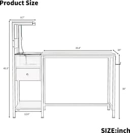 Computerbureau - Computerbureau met stopcontact en opbergplanken – Studie- en schrijftafel met USB-poorten en oplaadstation – PC-bureau/werkstation voor thuiskantoor – Zwart — thumbnail 5