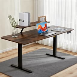 Elektrisch Verstelbaar Bureau 140×60 cm – Hoogte Verstelbaar 73-118 cm – Sta Zit Bureau Met Vaste Monitor Verhoger – Belastbaar 80 kg — thumbnail 4
