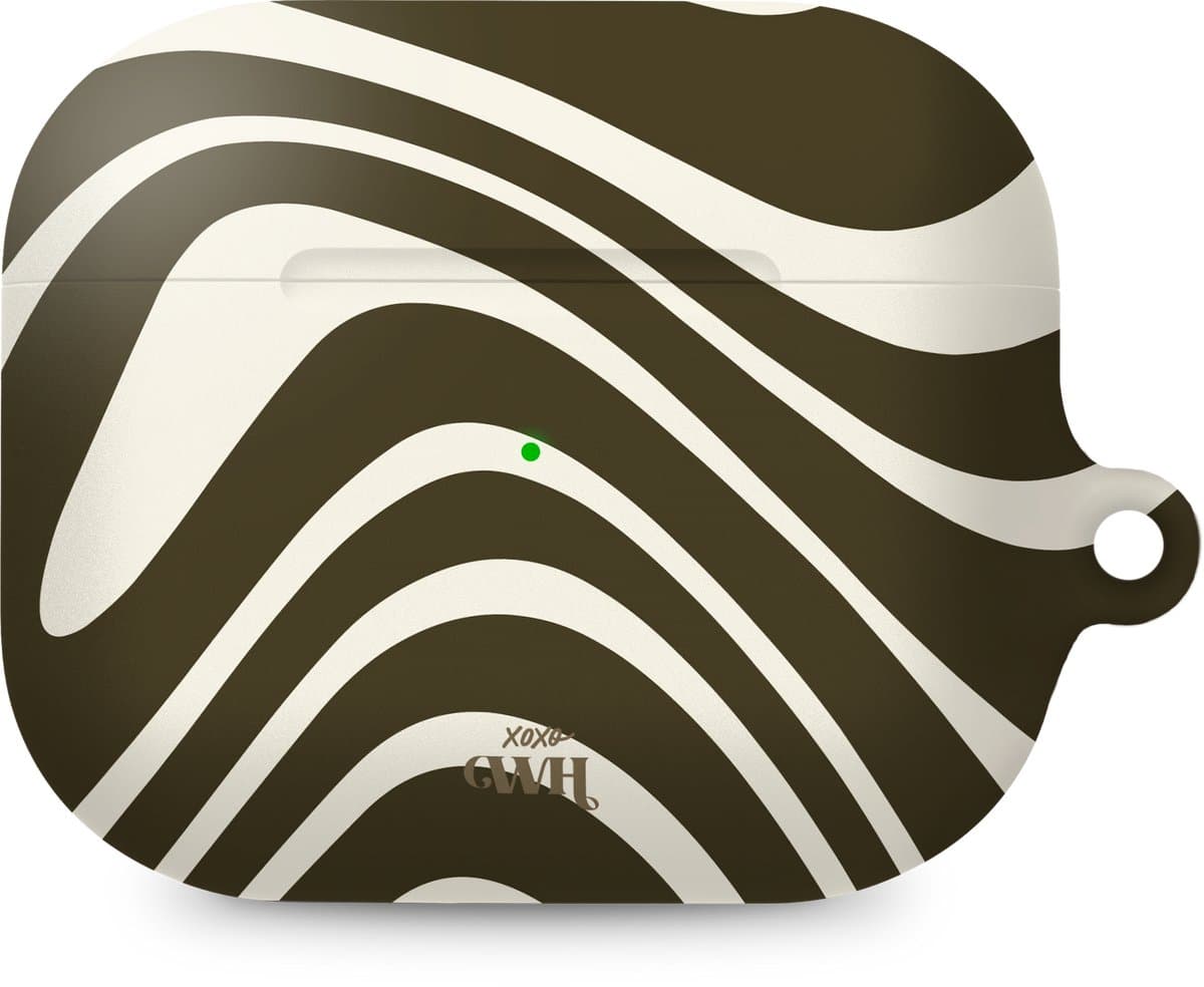 xoxo Wildhearts hoesje geschikt voor Airpods Pro 1 / Pro 2 - Boogie Wonderland Green - Ook als telefoonhoesje verkrijgbaar - schokbestendige case geschikt voor Airpod Pro (2) - koptelefoon case - Beschermhoes met golvende print - golven - groen/beige — afbeelding 1