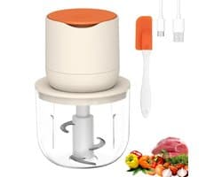 Deze groentesnijder, snoerloze elektrische keukenmachine en miniblender wordt geleverd met een glazen kom van 600 ml en kan worden gebruikt voor het verwerken van vlees, groenten, uien, knoflook, fruit en noten.