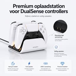 Sounix Oplaadstation geschikt voor PS5 PS5 / PS5 Slim / PS5 PRO / DualSense Controller - PS5 accessoires - Dual Oplader - Charging Dock - Wit — thumbnail 5