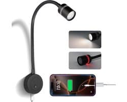 Camper Leeslamp - Wandlamp Caravan - Nachtelijk Lezen - Ingebouwde USB-C Charger - 12V DC - Zwart