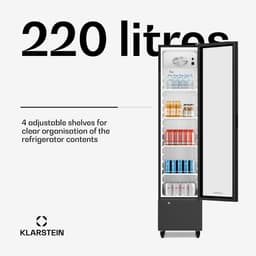 Klarstein Drankkoeler GrandCooler commerciële koelkast 220 L – met LED-verlichting (wit/blauw), instelbare temperatuur 0–10 °C, 4 planken - Drankenkoelkast - voor Bar - Thermostaat - Drankkoelkast - Drankenkoeler - Beverage Cooler — thumbnail 4