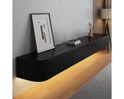 Zwevende TV Kast - Wandmeubel Media - Opbergen Entertainment - Met Deuren Lades - 140cm Breed - Zwart