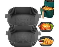 Set van 2 siliconen bakvormen voor airfryers, vierkant (7,9 inch), met handvatten, antiaanbaklaag, hittebestendig tot 240°C, herbruikbaar & vaatwasserbestendig