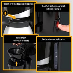REN® Koffiezetapparaat met Thermoskan - Koffiezetapparaat voor 10 Kopjes - Anti Drup - 1L - RVS- Zilver -37cm x 28cmx 20cm ; 1,84kg — thumbnail 3