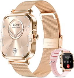 RAYOFI - Smartwatch - Nieuwe damessmartwatch 2026 - 1,75-inch fitnesshorloge - Met telefoonfunctionaliteit - Dubbele bandjes - Volledig touchscreen - Vierkant ontwerp - Stijlvol damessporthorloge - Goud - Compatibel met Android 4.4+ / iOS 10.0+ — thumbnail 1