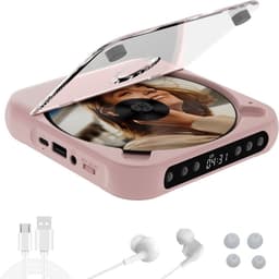 CD Speler - Draagbare Bluetooth-cd-speler met USB-C-snelladen - Ultradun en compact - Ondersteunt CD/CD-R/CD-RW/MP3/WMA-formaten - Geschikt voor zowel reizen als thuisgebruik - 3.5 MM AuxIngebouwde speaker - Met oortjes en datakabel - 2000mah — thumbnail 1