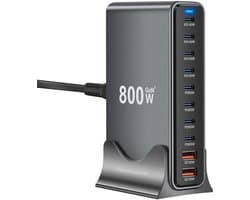 800W USB C Snellader - 10 Poorts - Desktop Oplader - 140W PD Fast Charging - USB C Adapter Snellader - GaN - Geschikt voor Smartphone, Laptop en Tablet