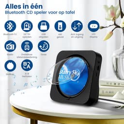 Discman - Walkman - Draagbare CD Speler met Bluetooth - Ingebouwde Speaker - Inclusief Afstandsbediening - Radio - Timer - Zwart — thumbnail 3