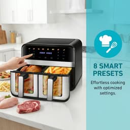 9.4L Airfryer met 2 Kamers & Kijkvenster – Dubbele Heteluchtfriteuse 8-in-1 – Touchscreen & Antiaanbak Mandjes — thumbnail 10
