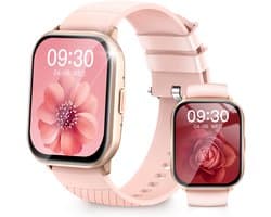 Smartwatch voor dames en heren – met belfunctie en sms-ontvangst – Bluetooth 5.3 fitnesshorloge – IP67 waterdicht sporthorloge – met bloedzuurstof, hartslag, slaapkwaliteit, stappenteller en muziekbediening – roségoud (siliconen band + stalen band)