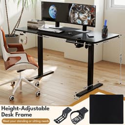 Elektrisch Verstelbaar Bureau 140x60 cm - Zit Sta Bureau met Tafelblad - 2-delig Frame - Zwart — thumbnail 2