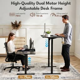 Elektrisch Verstelbaar Bureau 140x60 cm - Zit Sta Bureau met Tafelblad - 2-delig Frame - Zwart — thumbnail 3