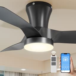 Epochglo Plafondventilator met Verlichting Klein (30"), Stille DC Motor & APP/Afstandsbediening, 22W LED Lamp Dimbaar 3000K-6000K, 6 Standen & Timer, Zomer- en Winterstand voor Slaapkamer, Eetkamer, Woonkamer, Zwart — thumbnail 1