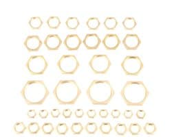 Dunne Sechskantmoeren voor Gewindebuisbevestiging - 40 Stuks, Messing, Maat G1/8 G1/4 G3/8 G1/2 G3/4 G1, Duurzaam en Corrosiebestendig